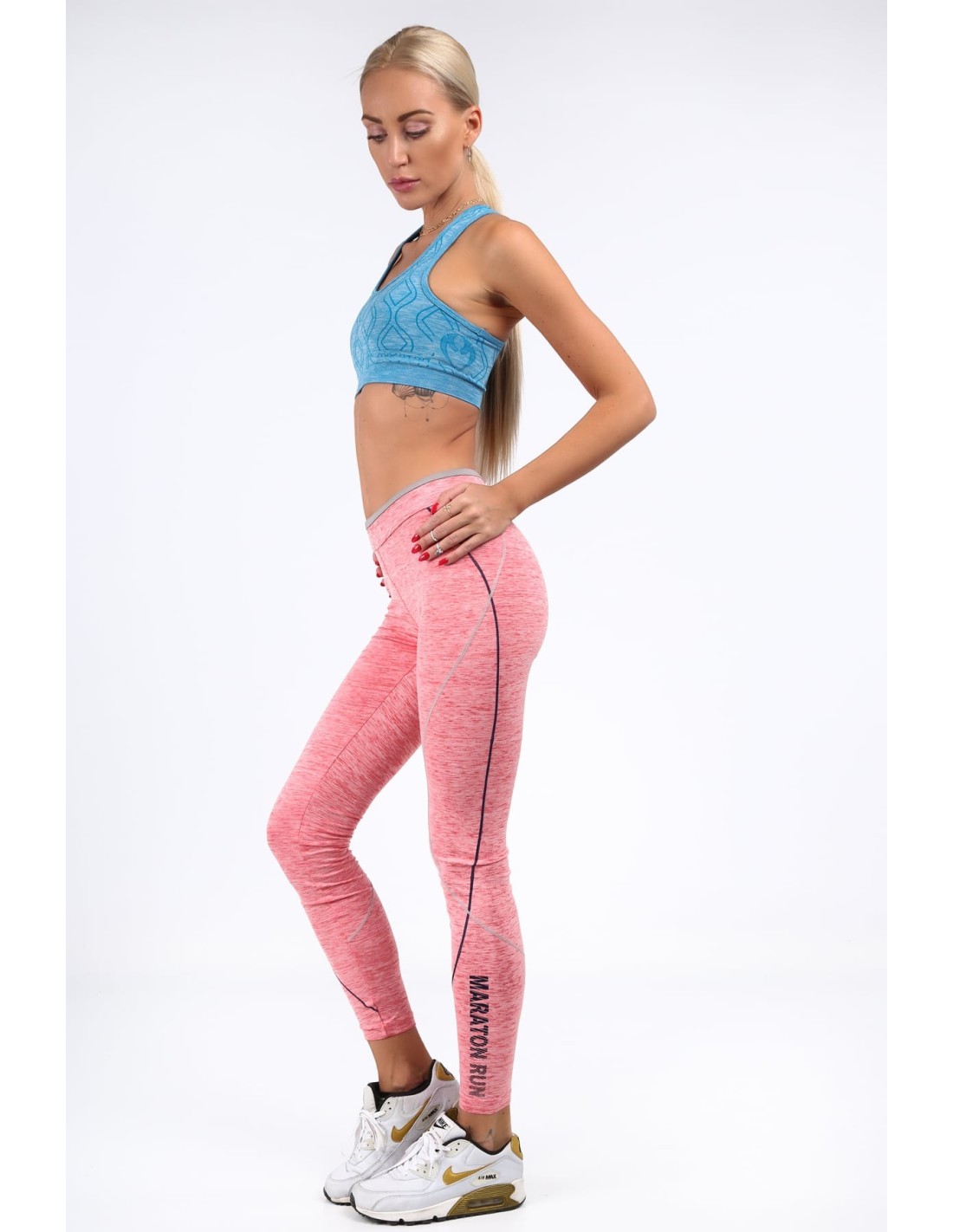 Korallenfarbene Sportleggings mit Nähten MR13233 – Online-Shop – Boutique